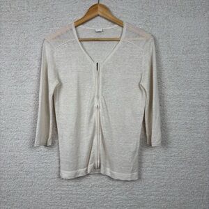 Poetry Cardigan‎ Womens 2 Beige Linen Long Sleeve Front Zip Semi Sheer Sweater
